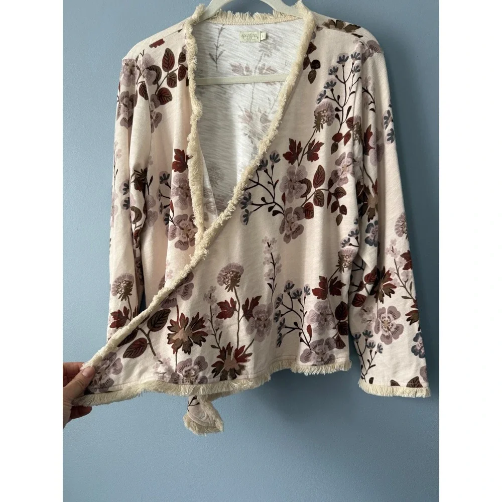 Spartina 449 MSRP $129 Floral Convertible Cardigan with Fringe Size Large Cotton - Picture 6 of 14